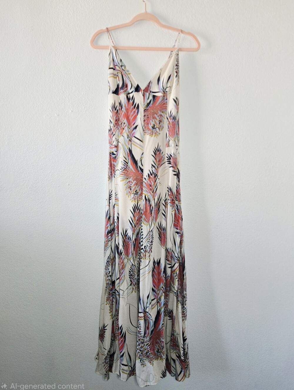 Free People Alissa V Neck  Boho Wide Leg Backless Jumpsuit Resort Tropical sz 10